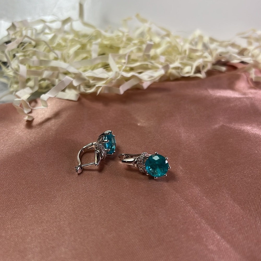 Aqua Topaz Sterling Silver Earrings - Picture 3 of 5